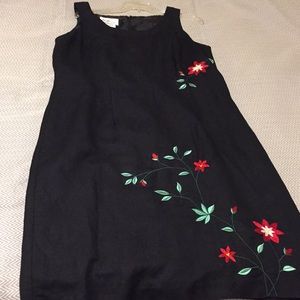 AGB Black linen dress with embroidery. Size 14.